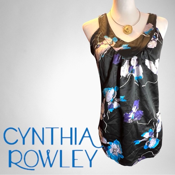 Cynthia Rowley Womens Medium Modern Wayercolor Floral Print Top - Picture 1 of 7